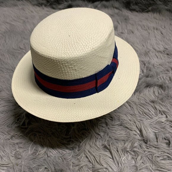 jhats Accessories - JHATS Straw Hat Boater Ivory 2 Tone Band Sz S/m